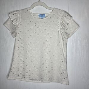 CeCe White Eyelet Ruffle Sleeve Blouse-Size XS